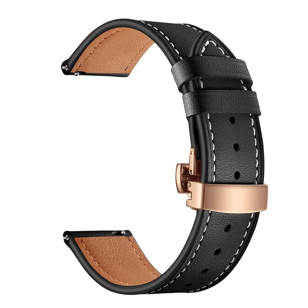 22mm For Huawei Watch GT2e / GT2 46mm Leather Butterfly Buckle Strap Rose Gold Buckle (Black)