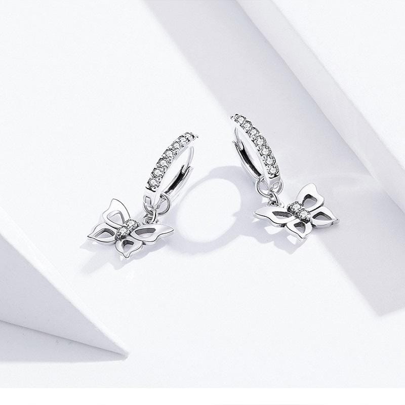 Butterfly S925 Sterling Silver Earrings Hollow Zircon Earrings