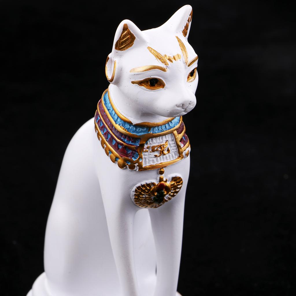 Resin Egyptian Cat Goddess Bast Bastet Statue Sculpture Home Decoration White