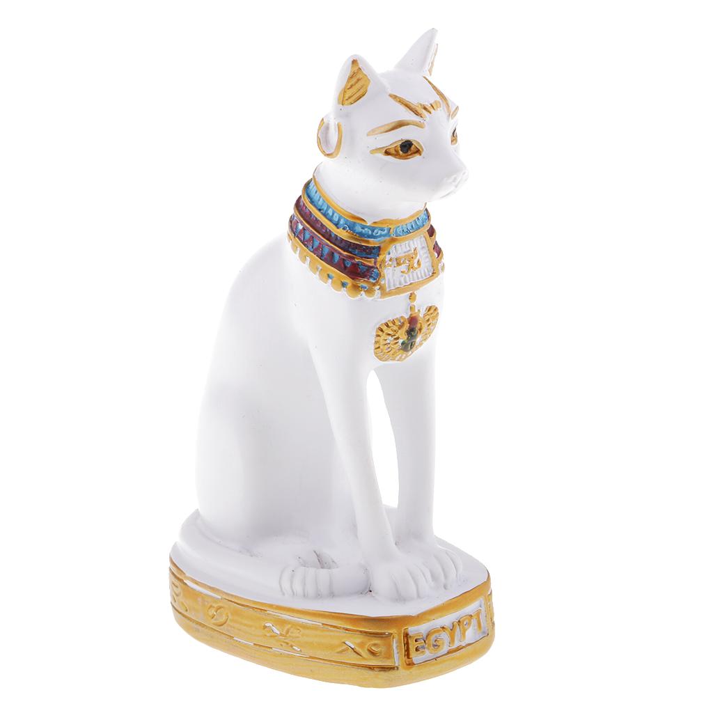 Resin Egyptian Cat Goddess Bast Bastet Statue Sculpture Home Decoration White
