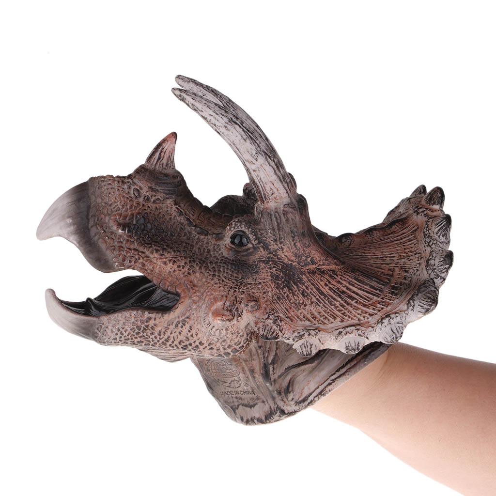 Simulation Dinosaur Figure Toy Hand Puppets for Kid Adult Triceratops