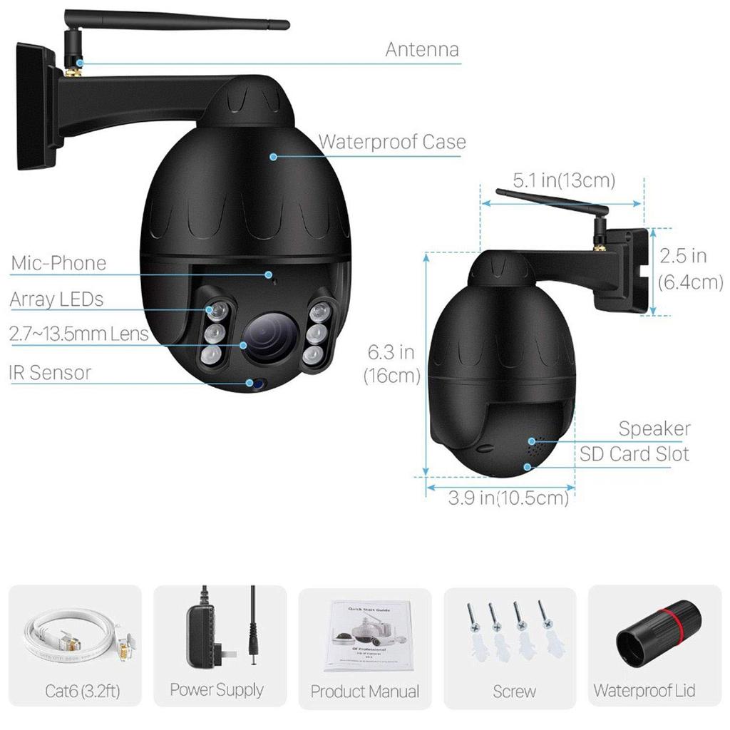 2MP Wireless IP Camera WiFi IR Dome Outdoor Two Way Audio Tour Auto Focus
