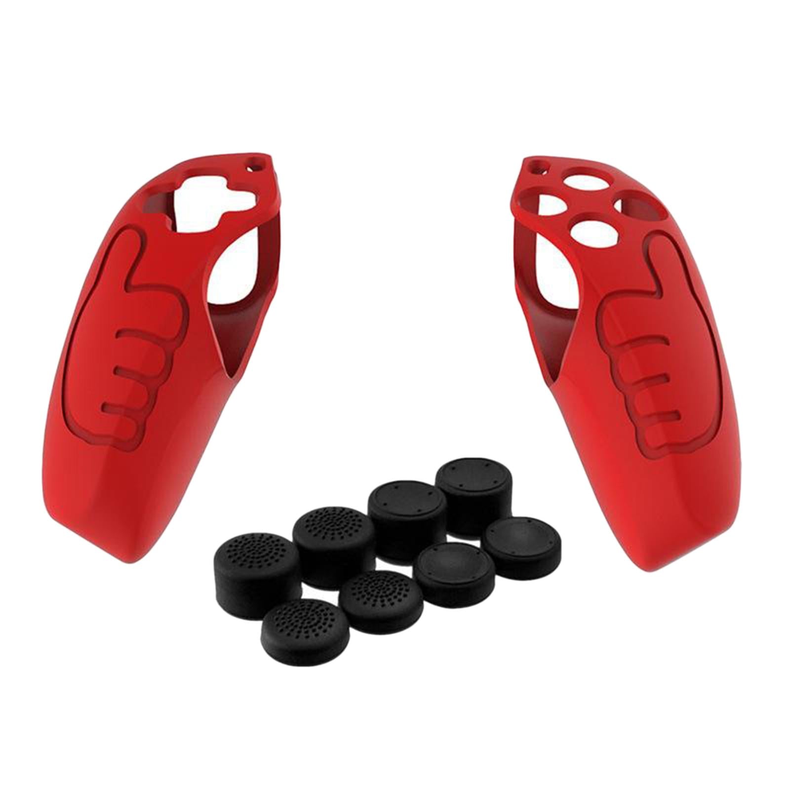 Handle Grip Protective Cover w/Thumb Grips Set Kit for PS5 Controller Red