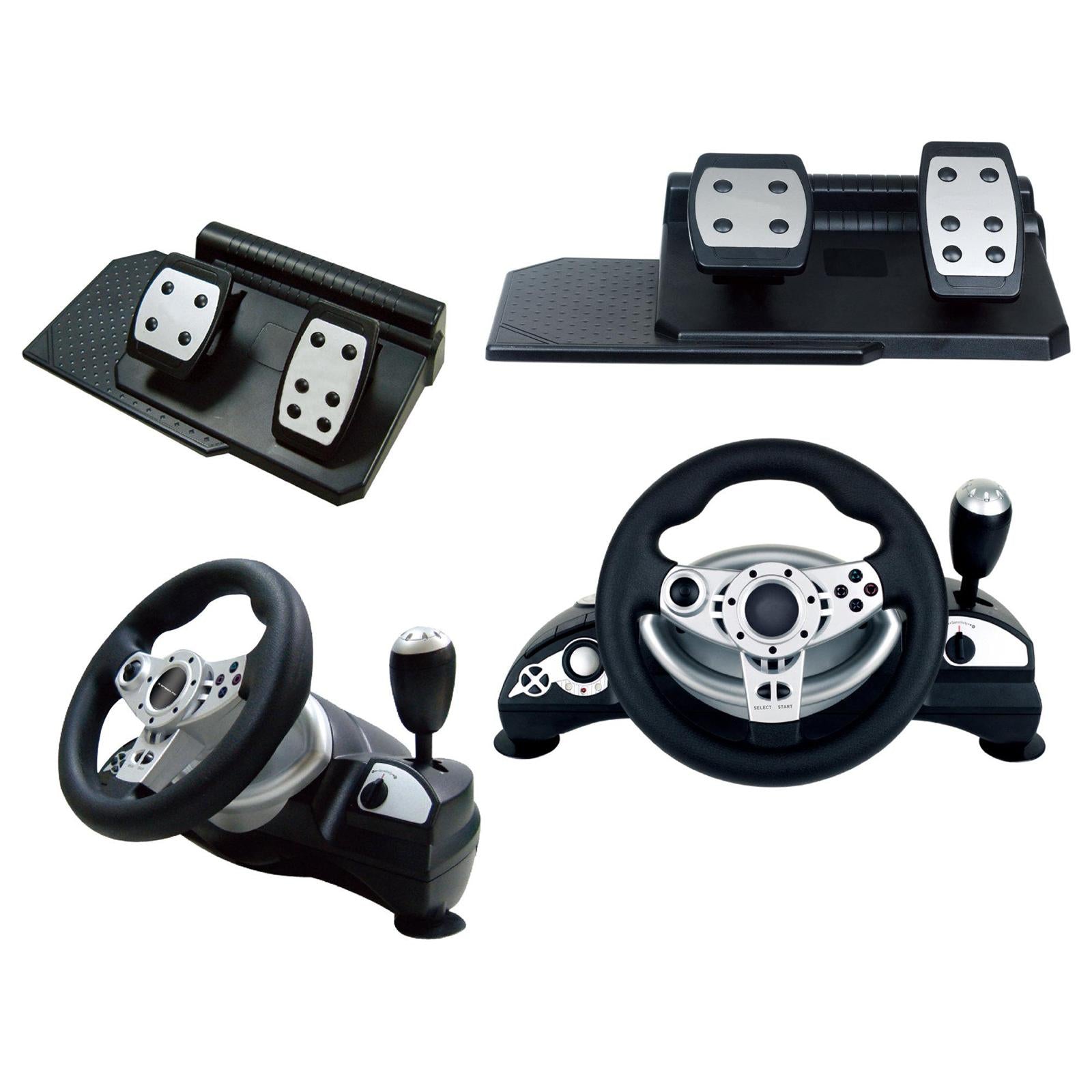 Racing Gaming Steering Wheel Pedal Kit Simulator for PS3/PS2/PC Silver Black