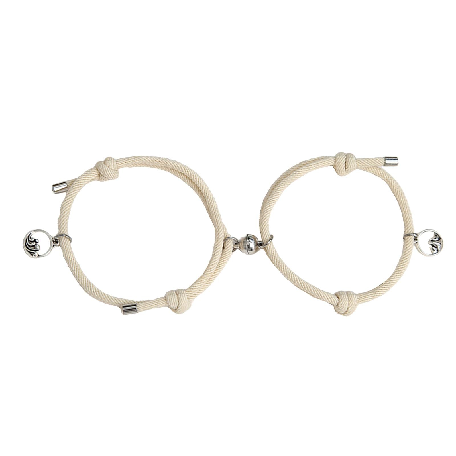 Lovers Matching Bracelet Braided Magnetic Distance Bracelet Beige