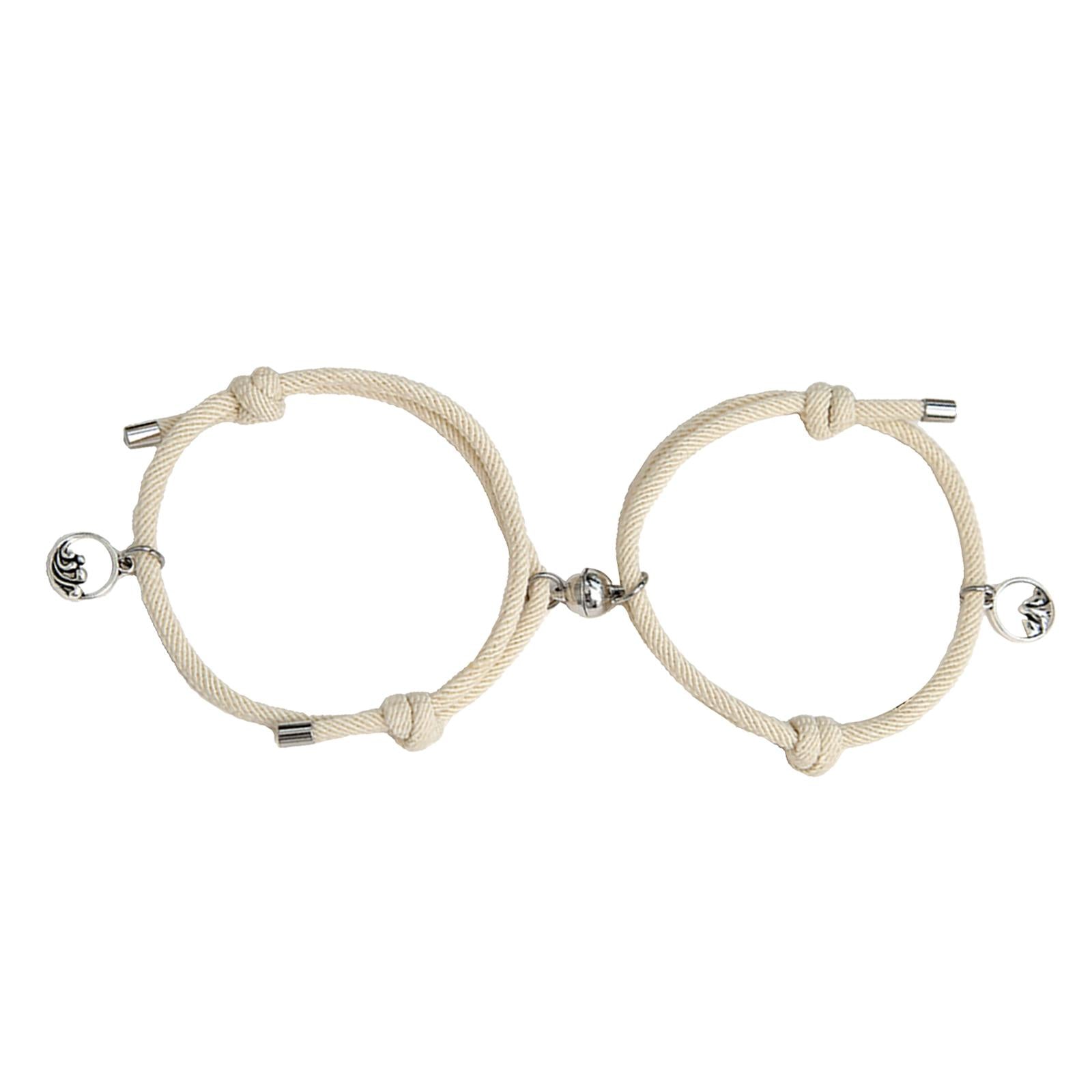 Lovers Matching Bracelet Braided Magnetic Distance Bracelet Beige
