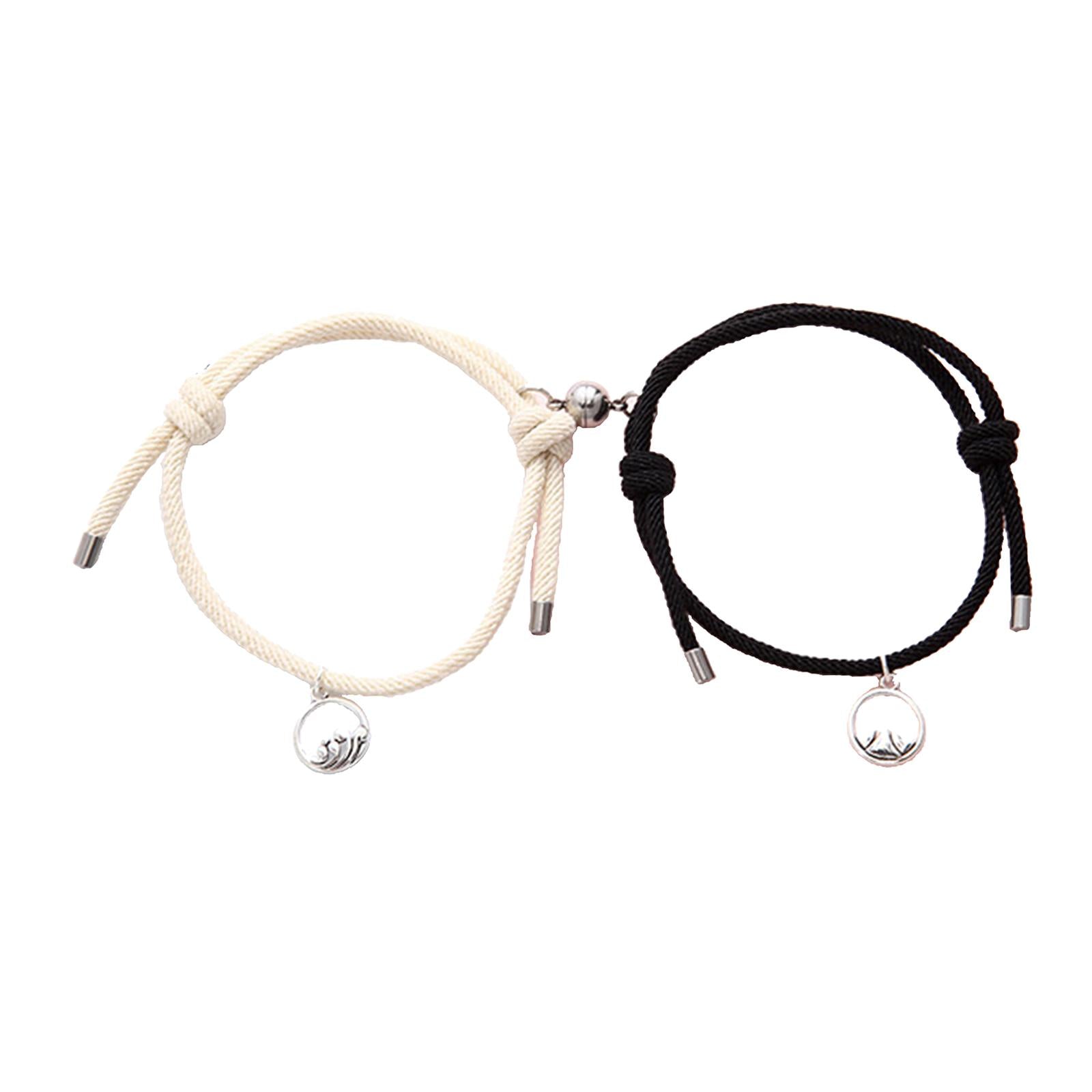 Lovers Matching Bracelet Braided Magnetic Distance Bracelet Black Beige