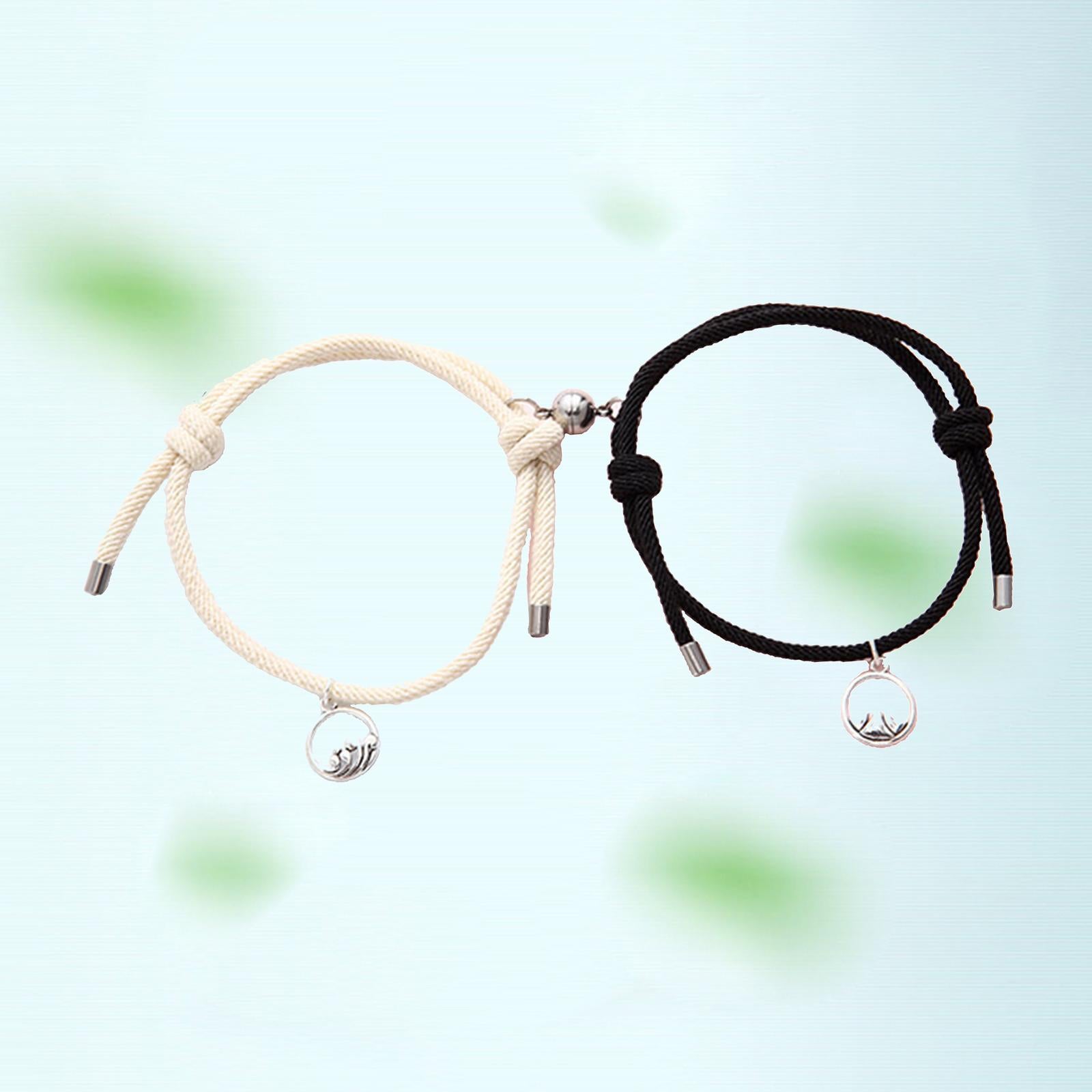 Lovers Matching Bracelet Braided Magnetic Distance Bracelet Black Beige