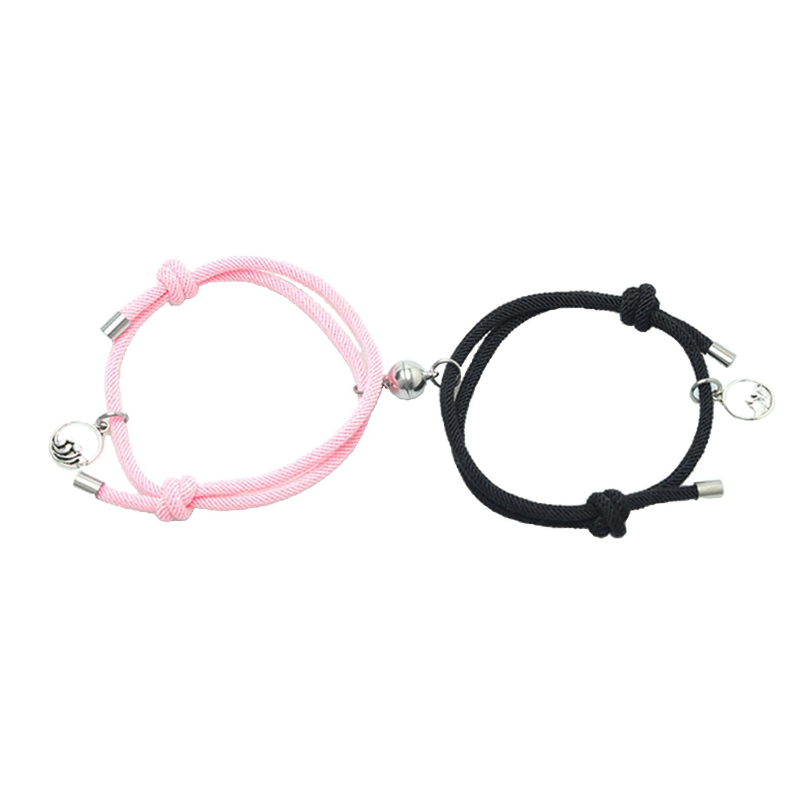 Lovers Matching Bracelet Braided Magnetic Distance Bracelet Black Pink