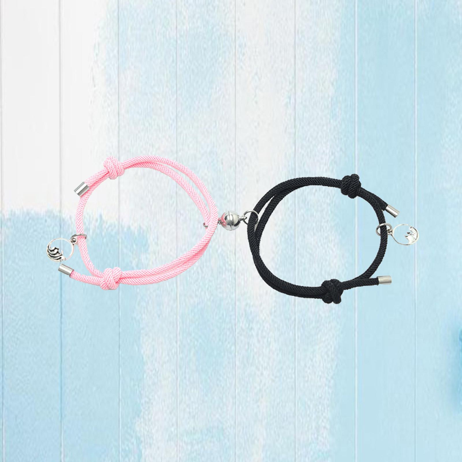 Lovers Matching Bracelet Braided Magnetic Distance Bracelet Black Pink