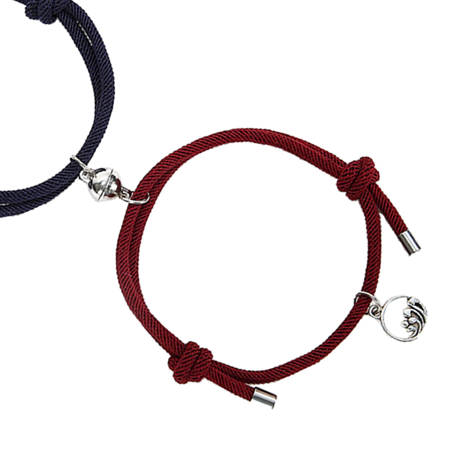 Lovers Matching Bracelet Braided Magnetic Distance Bracelet Dark Green Red