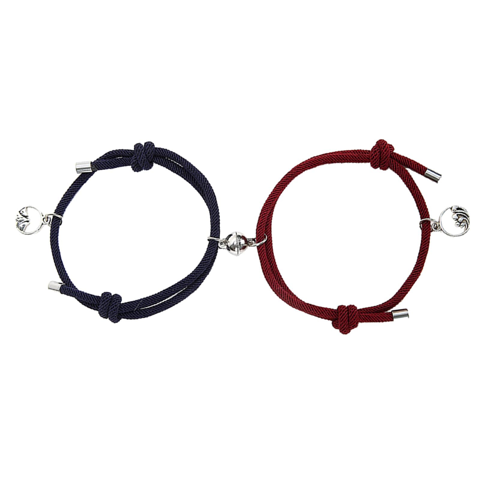 Lovers Matching Bracelet Braided Magnetic Distance Bracelet Dark Green Red