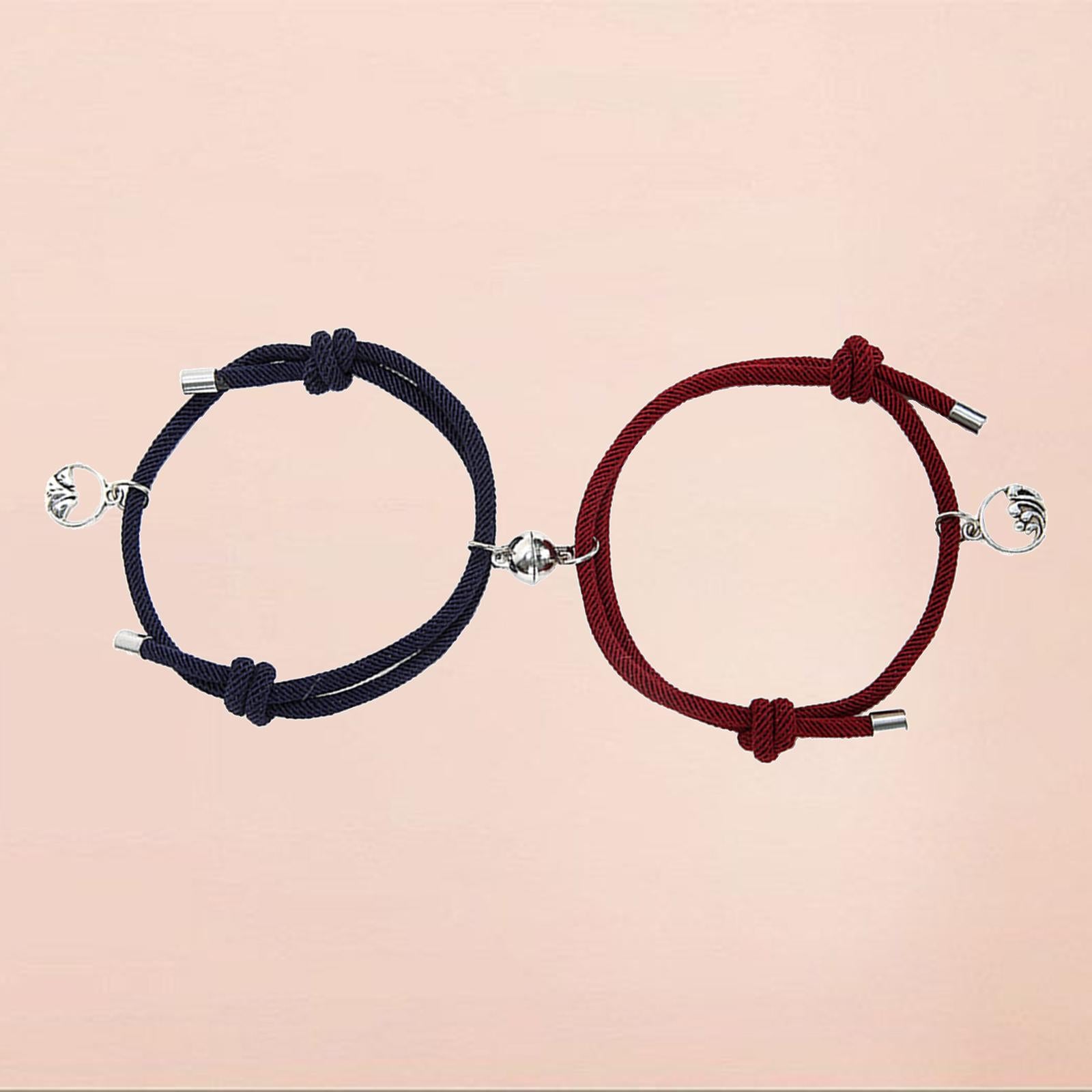 Lovers Matching Bracelet Braided Magnetic Distance Bracelet Dark Green Red