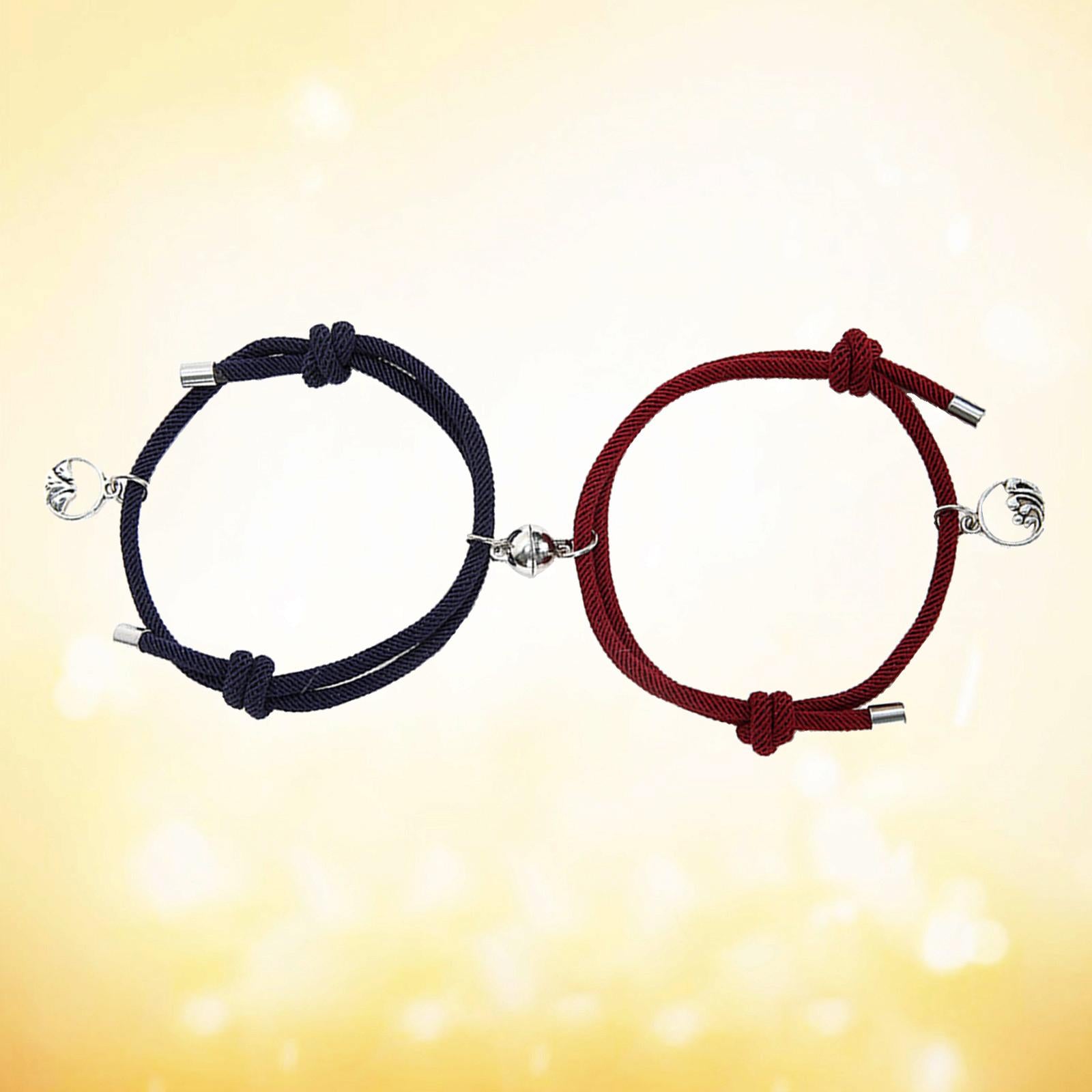 Lovers Matching Bracelet Braided Magnetic Distance Bracelet Dark Green Red