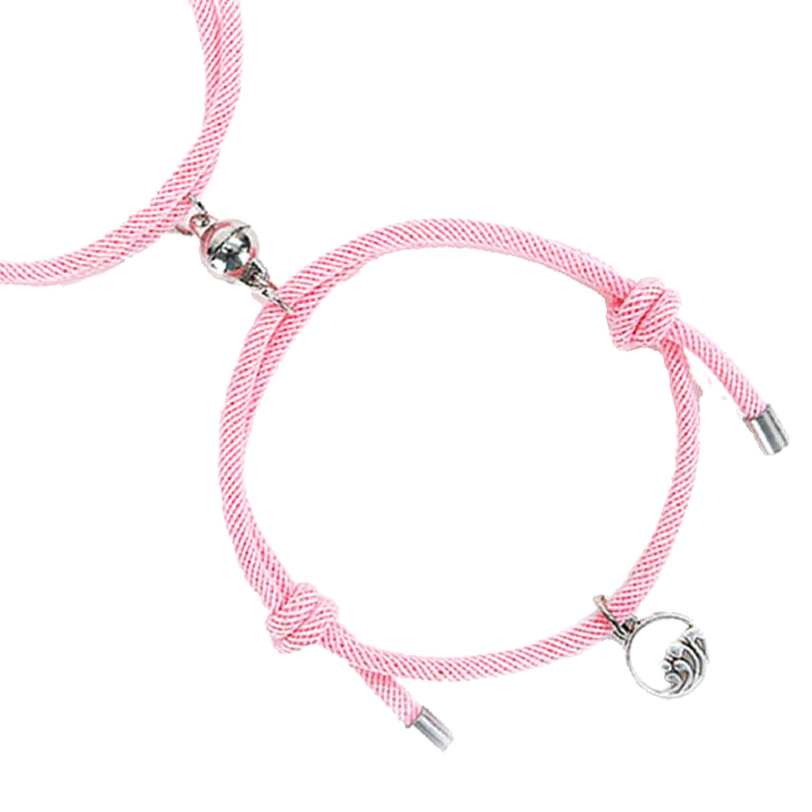 Lovers Matching Bracelet Braided Magnetic Distance Bracelet Pink