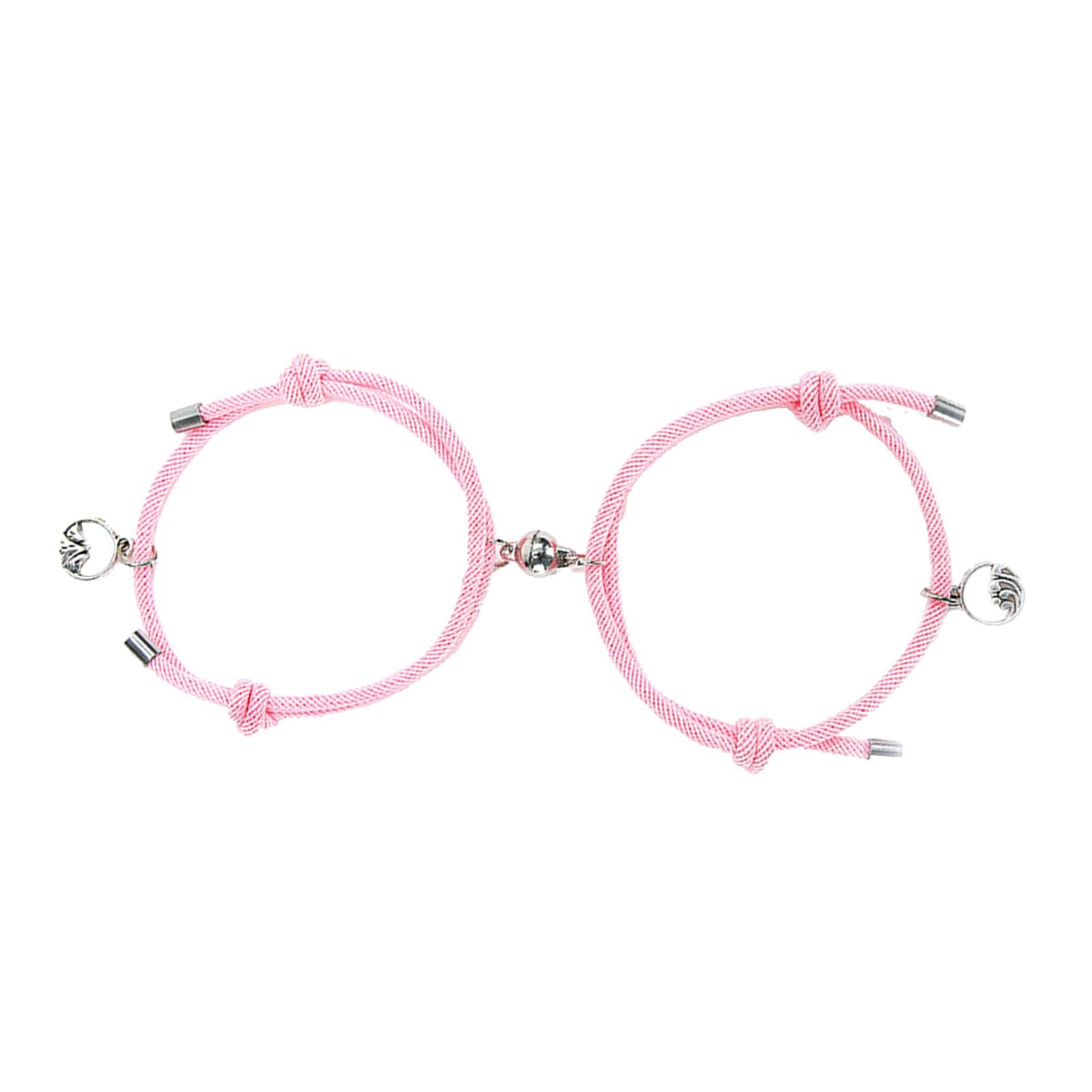 Lovers Matching Bracelet Braided Magnetic Distance Bracelet Pink