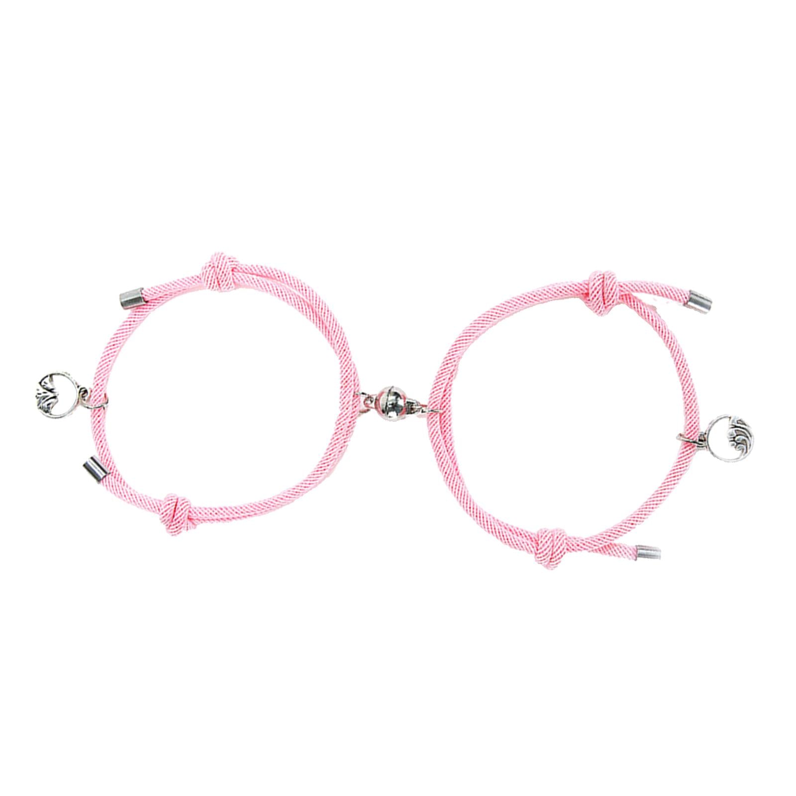 Lovers Matching Bracelet Braided Magnetic Distance Bracelet Pink