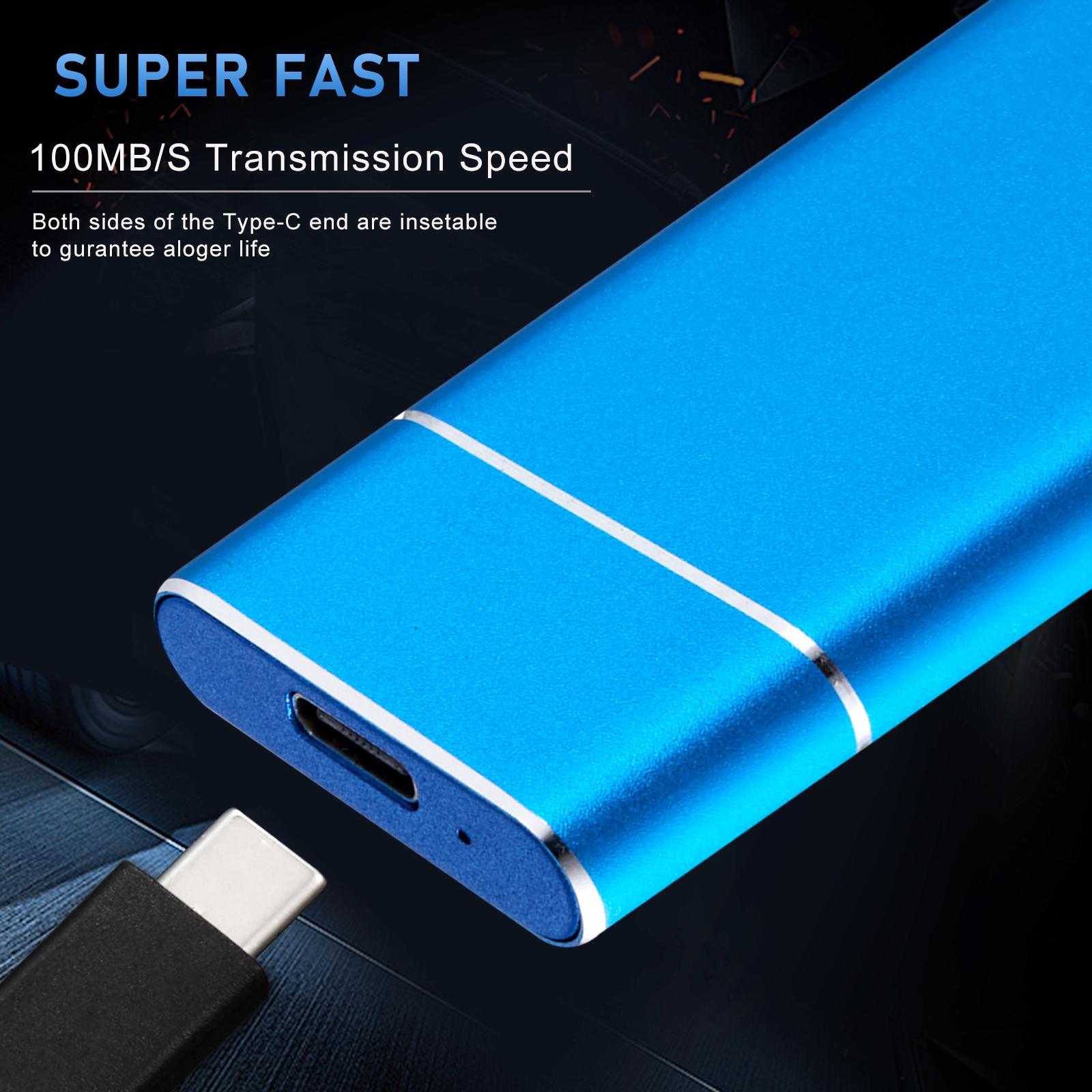 Portable USB 3.1 SSD 430MB/s Read Speed Solid State Drive Blue 2TB