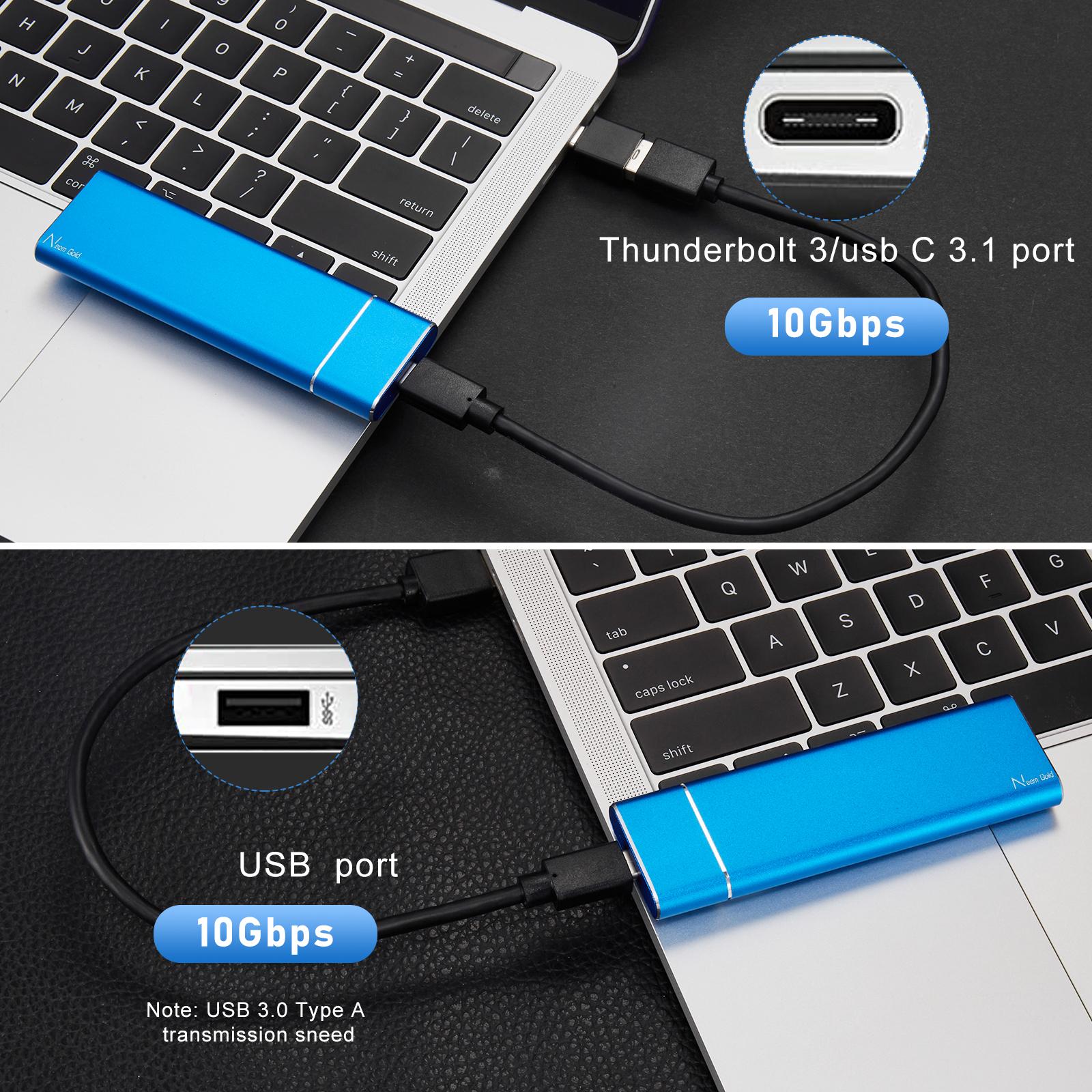 Portable USB 3.1 SSD 430MB/s Read Speed Solid State Drive Blue 2TB