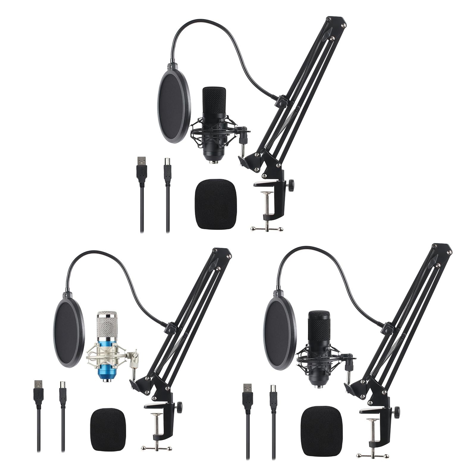 USB Condenser Microphone Kit w/Shock Mount Pop Filter Kit  Blue BM800