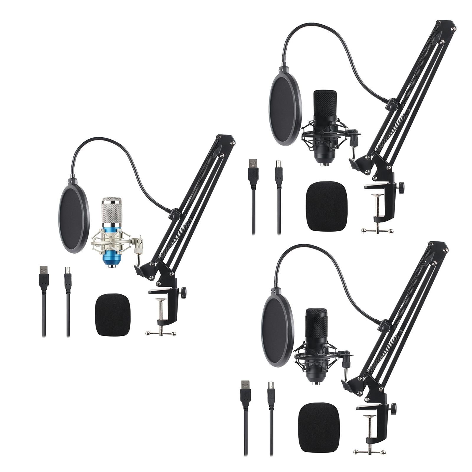 USB Condenser Microphone Kit w/Shock Mount Pop Filter Kit  Blue BM800