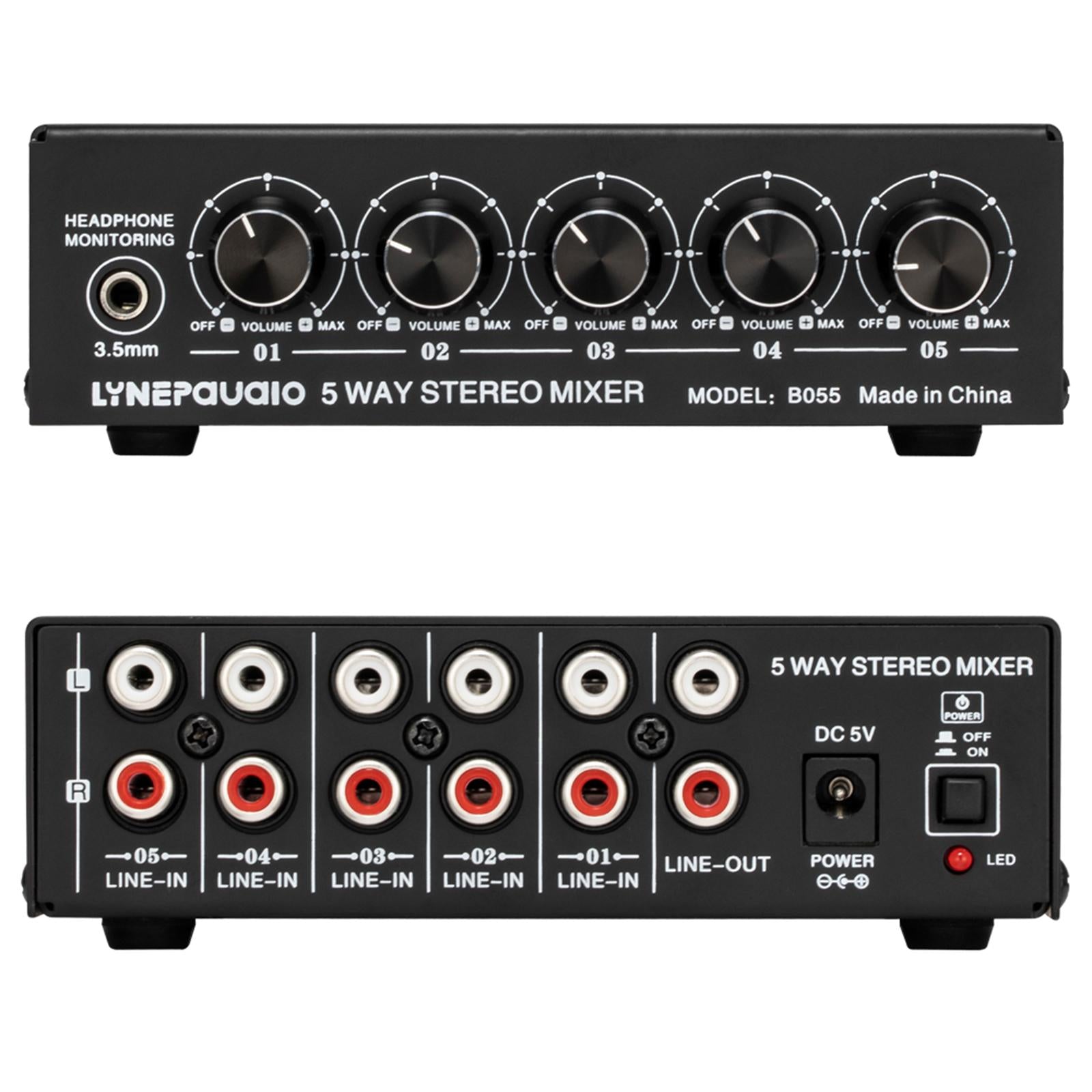 Mini 5 Channel Stereo Active Mixer Multiple Input Ports