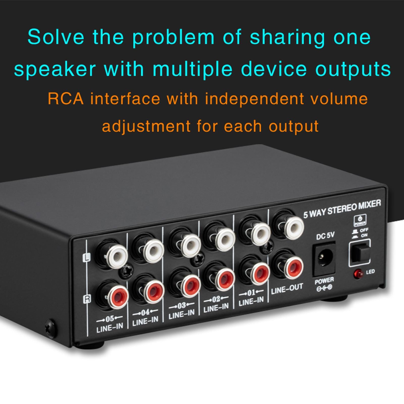 Mini 5 Channel Stereo Active Mixer Multiple Input Ports
