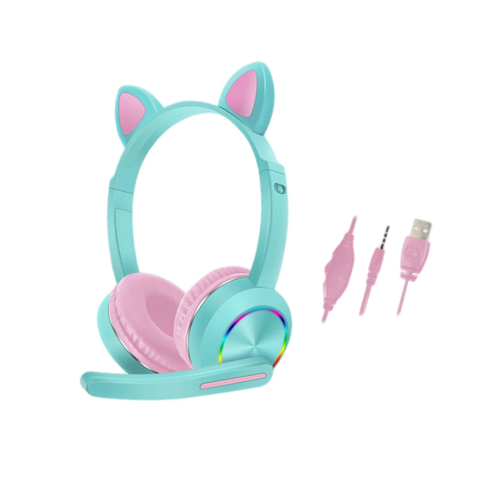 Cat Ear Headphones with Mic 3.5mm Lightweight Headphones Noise Canceling Blue
