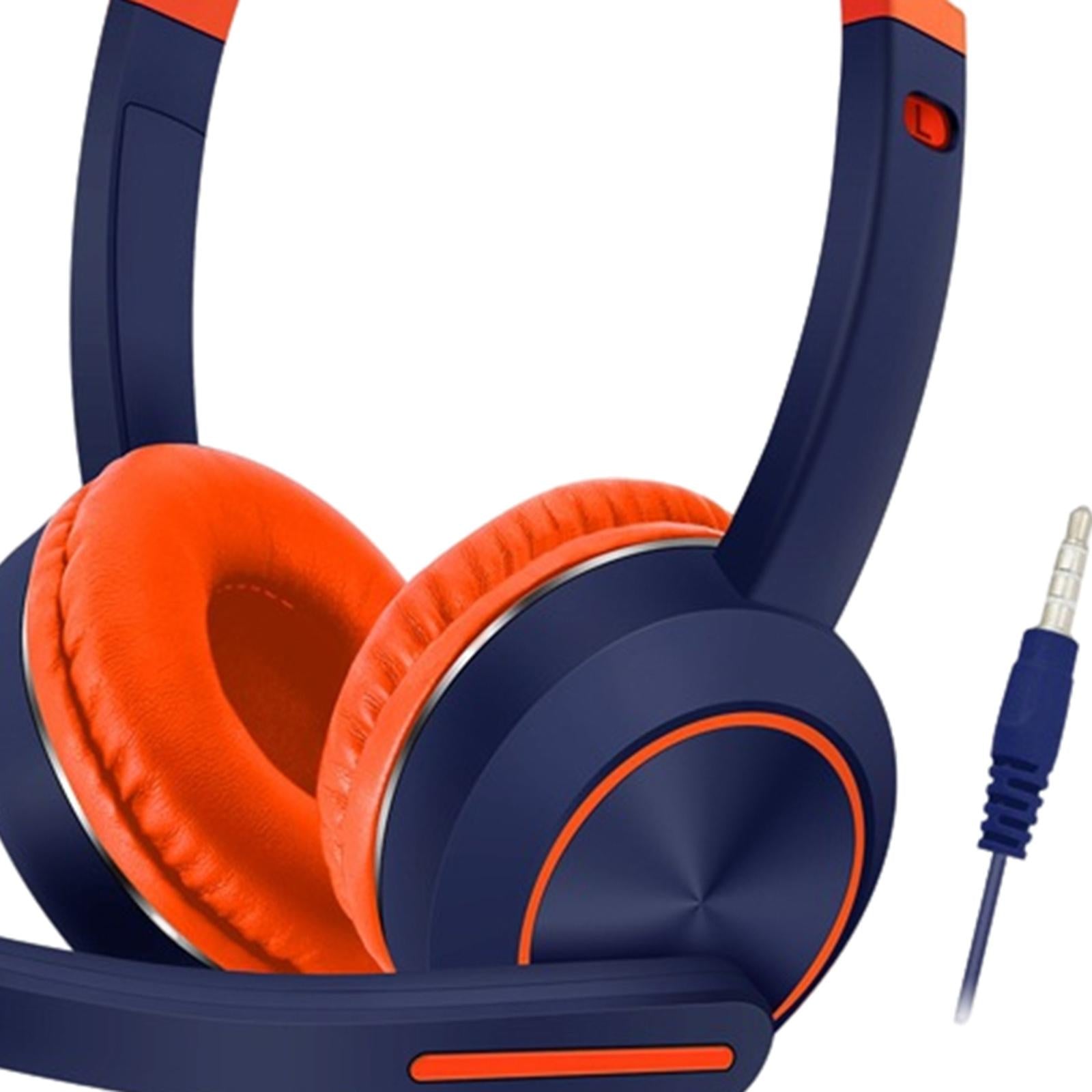 Wired Cat Ear Headset HiFi with Mic for Video Game Music PC Orange and Blue