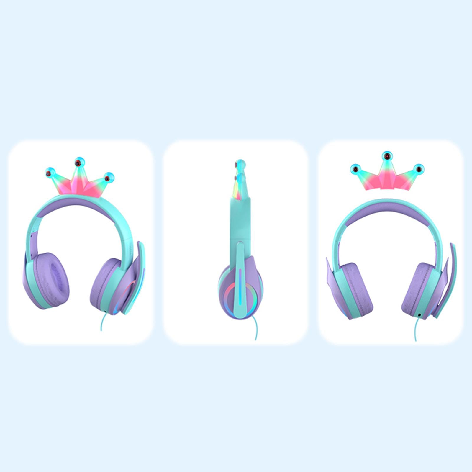 Compact Wired Crown Headset with Mic for Boys Girls Music Phones Pink