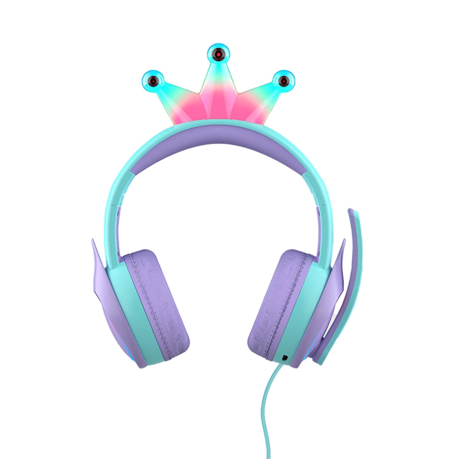 Compact Wired Crown Headset with Mic for Boys Girls Music Phones Light Blue