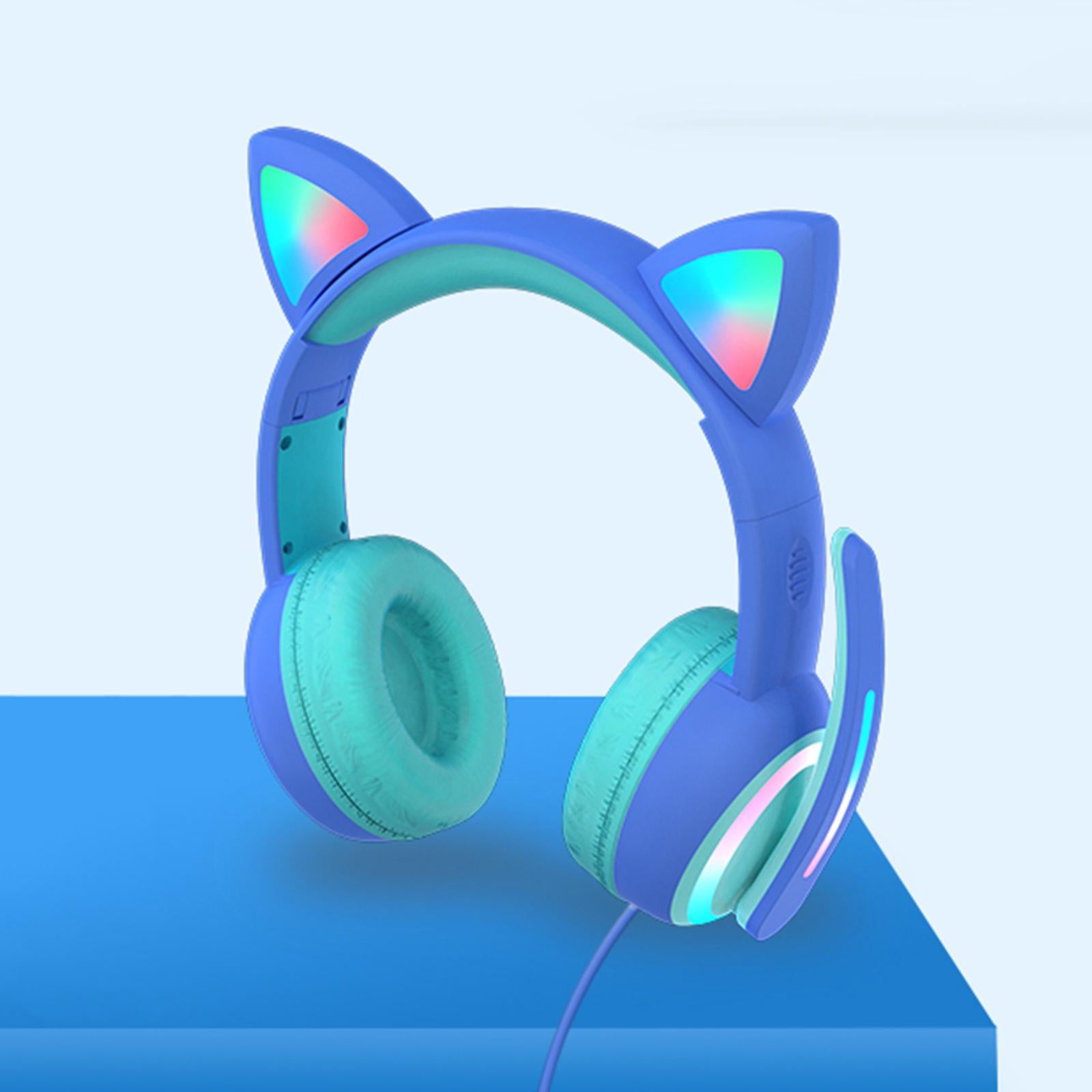 Kid LED Fashion Cute Cat Ear Headphones On-Ear Headsets with Mic Foldable Wired Pink