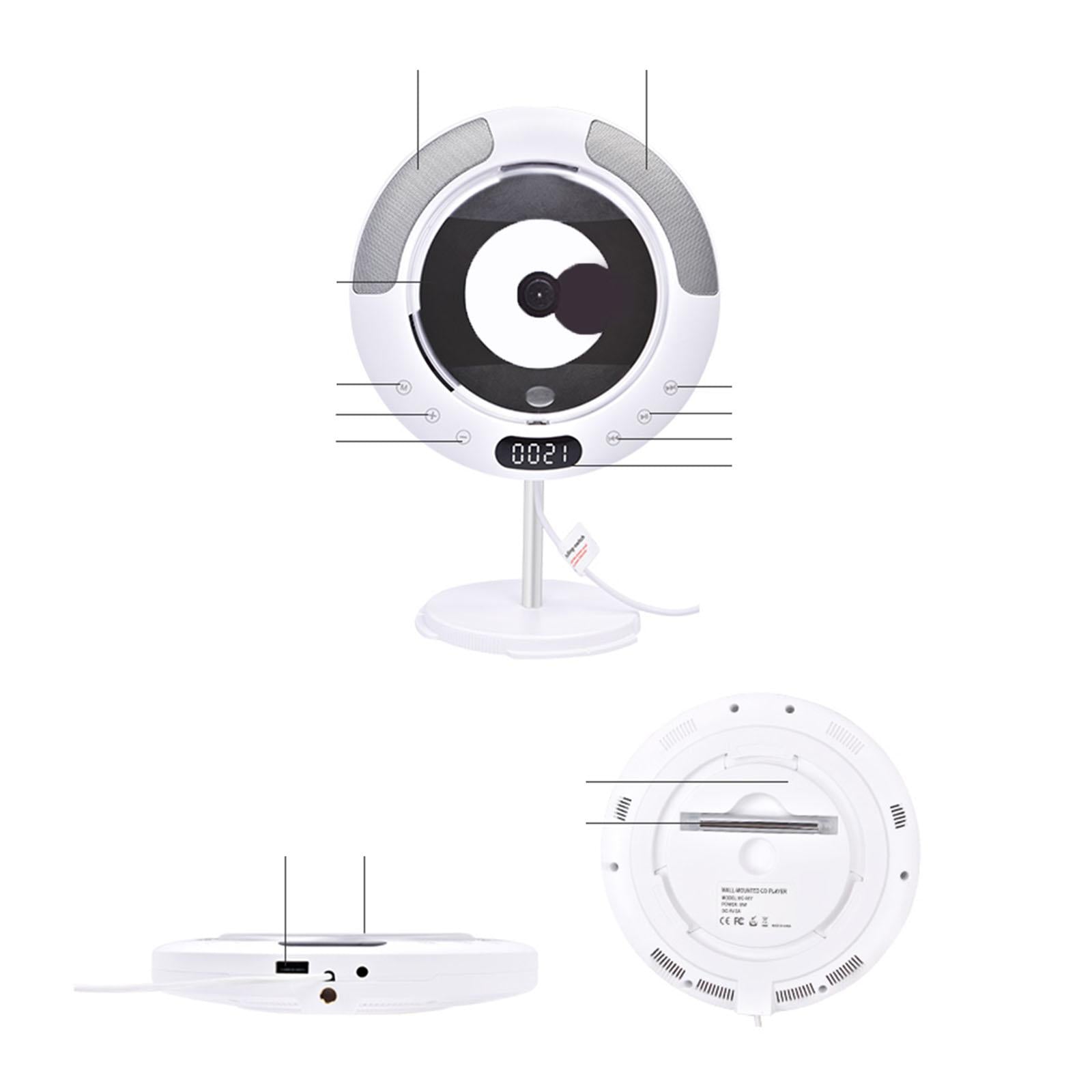 CD Player Portable Built-in Dual Speakers Wall Mountable for Home Decor