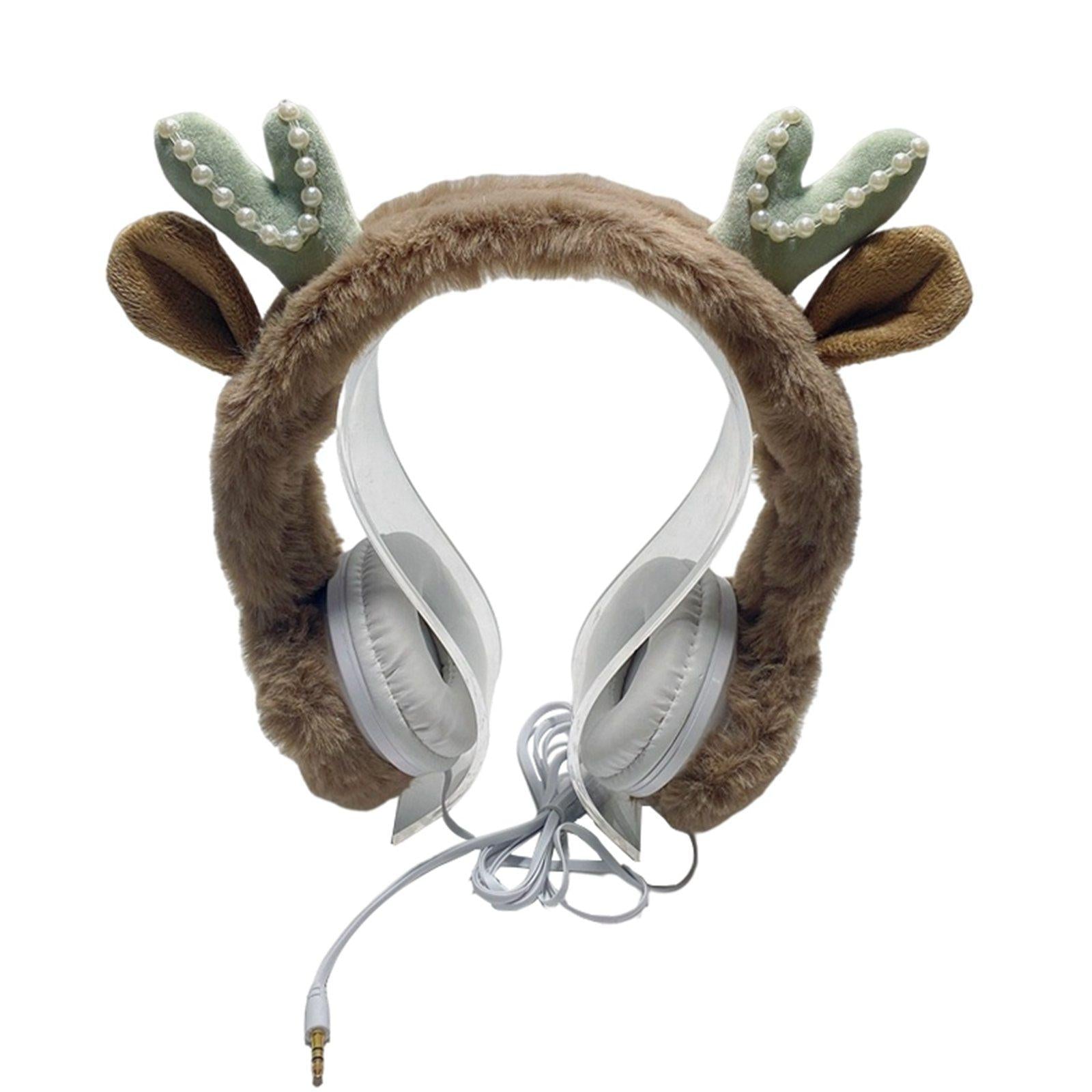Wired Plush Antlers Headset with Microphone HiFi for Gaming Kid Adult Coffee