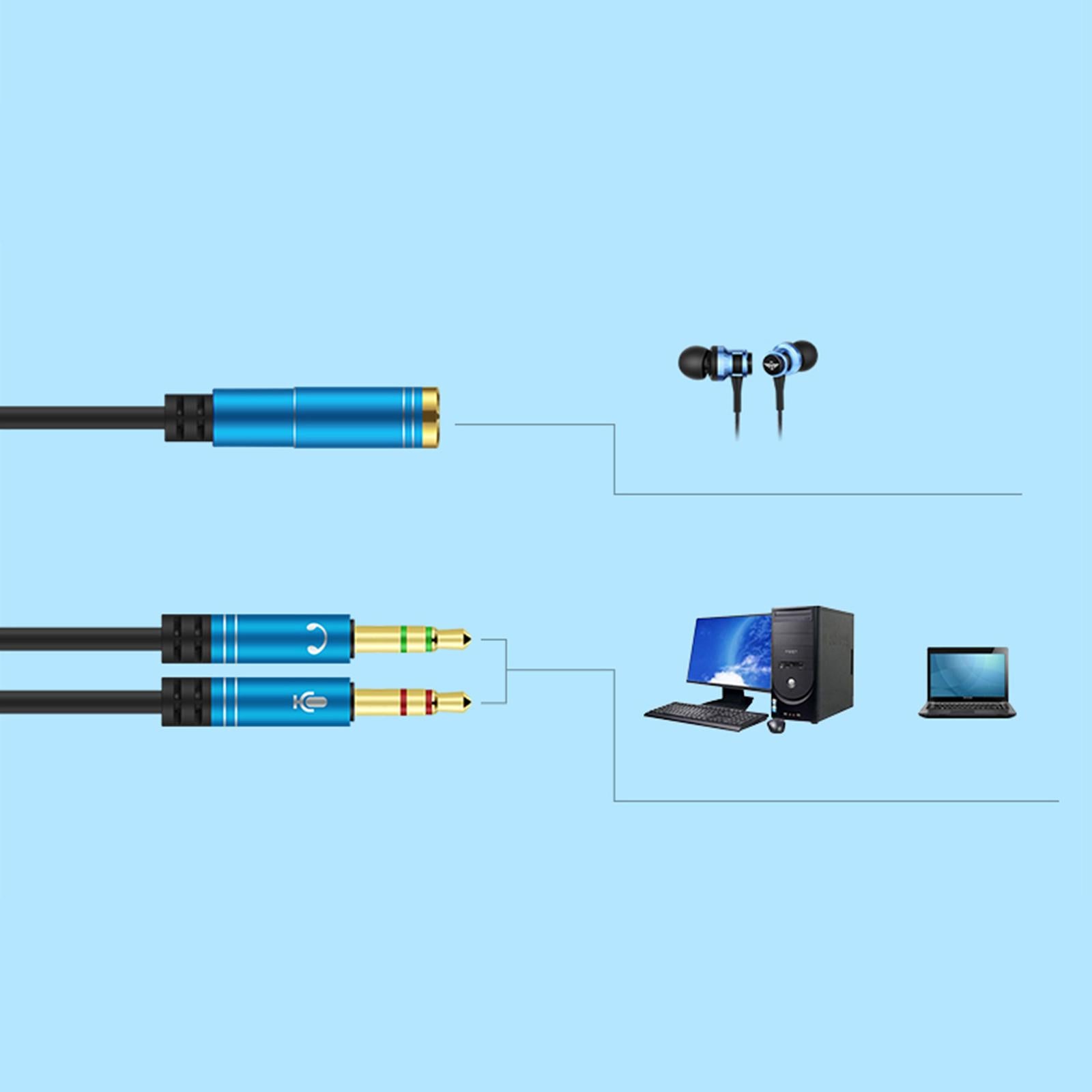 Splitter Audio Cable 0.3M Stereo Cables for Microphone PC Computer Black