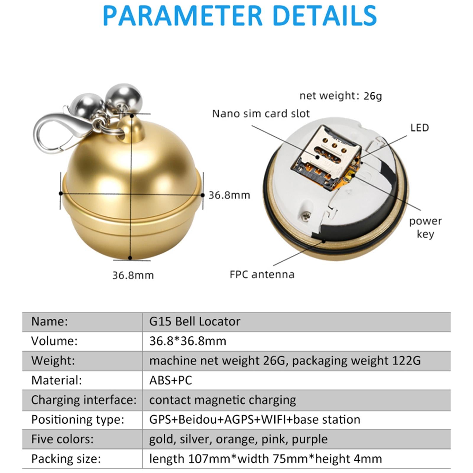 Dogs Cats Smart Pet Bell Tracker GPS Locator Positioning Collar APP Control Golden