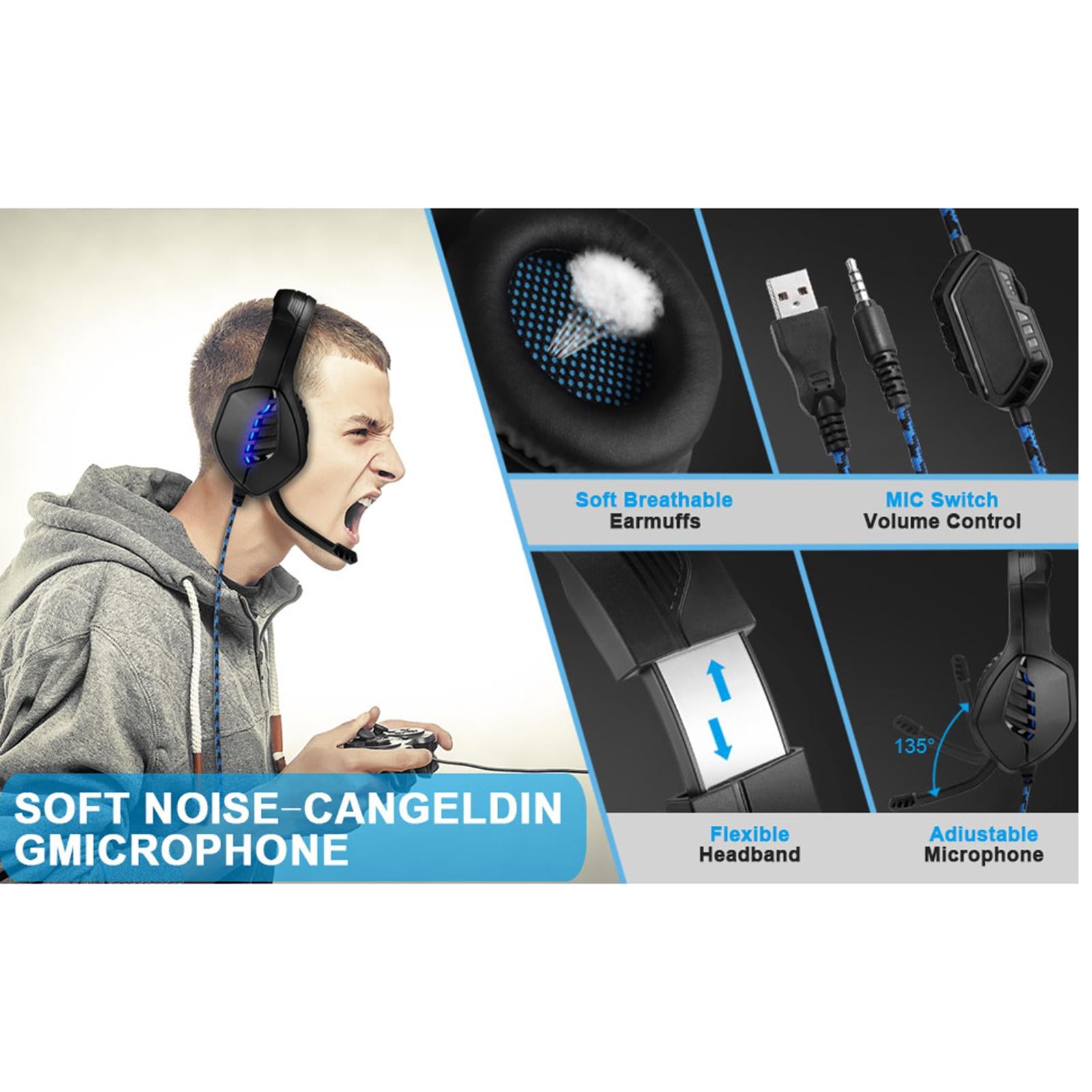 Gaming Headset Eating Chicken Luminous with Microphone for Smartphones Music Dark Blue