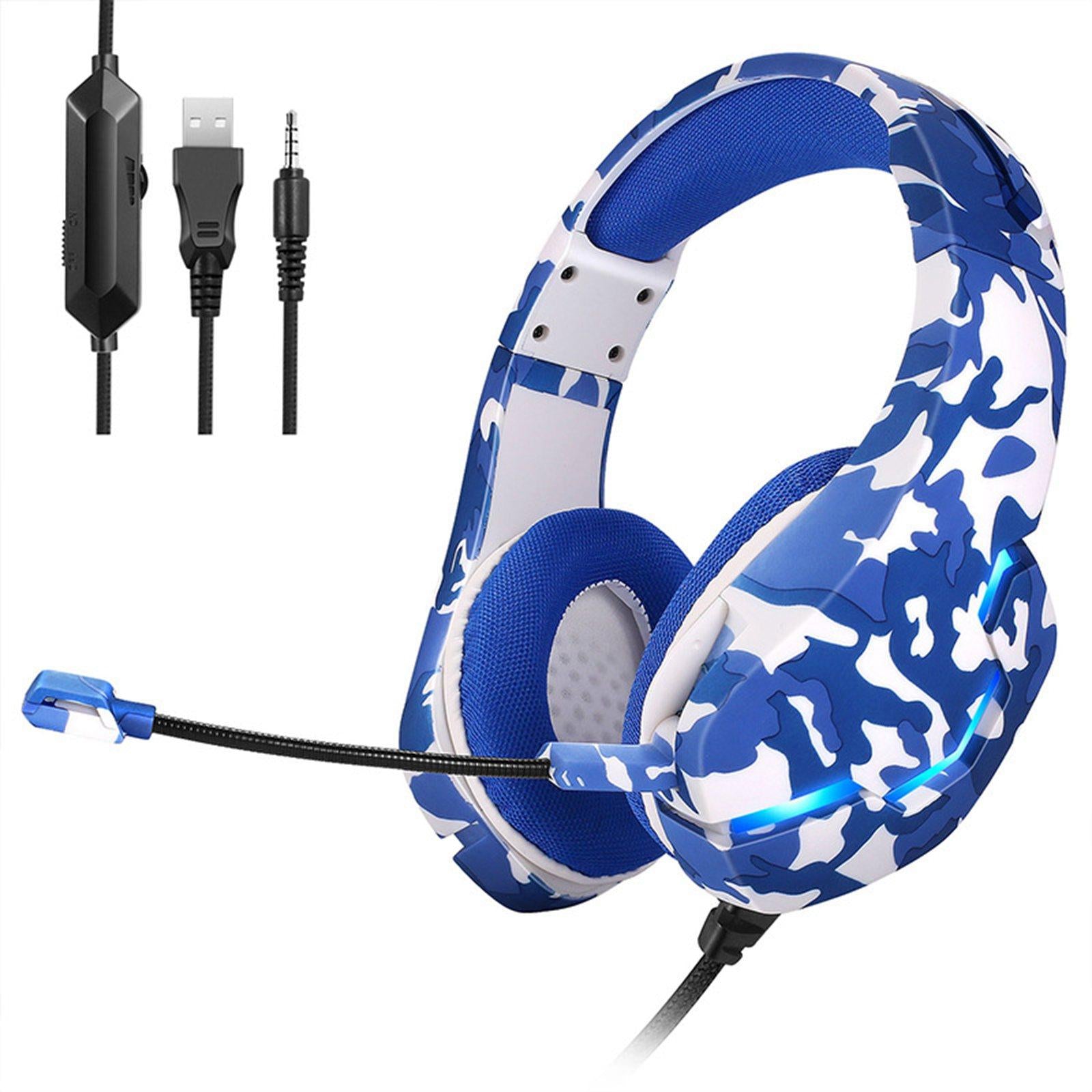 Gaming Headset Bass Eating Chicken Over-Ear Wired for Laptop Computer Music Camouflage Blue