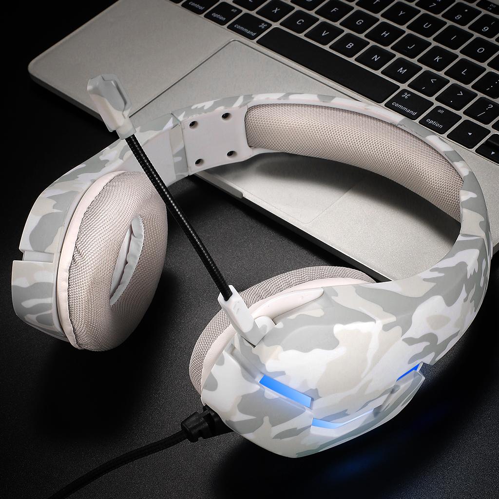 Gaming Headset Bass Eating Chicken Over-Ear Wired for Laptop Computer Music Camouflage White