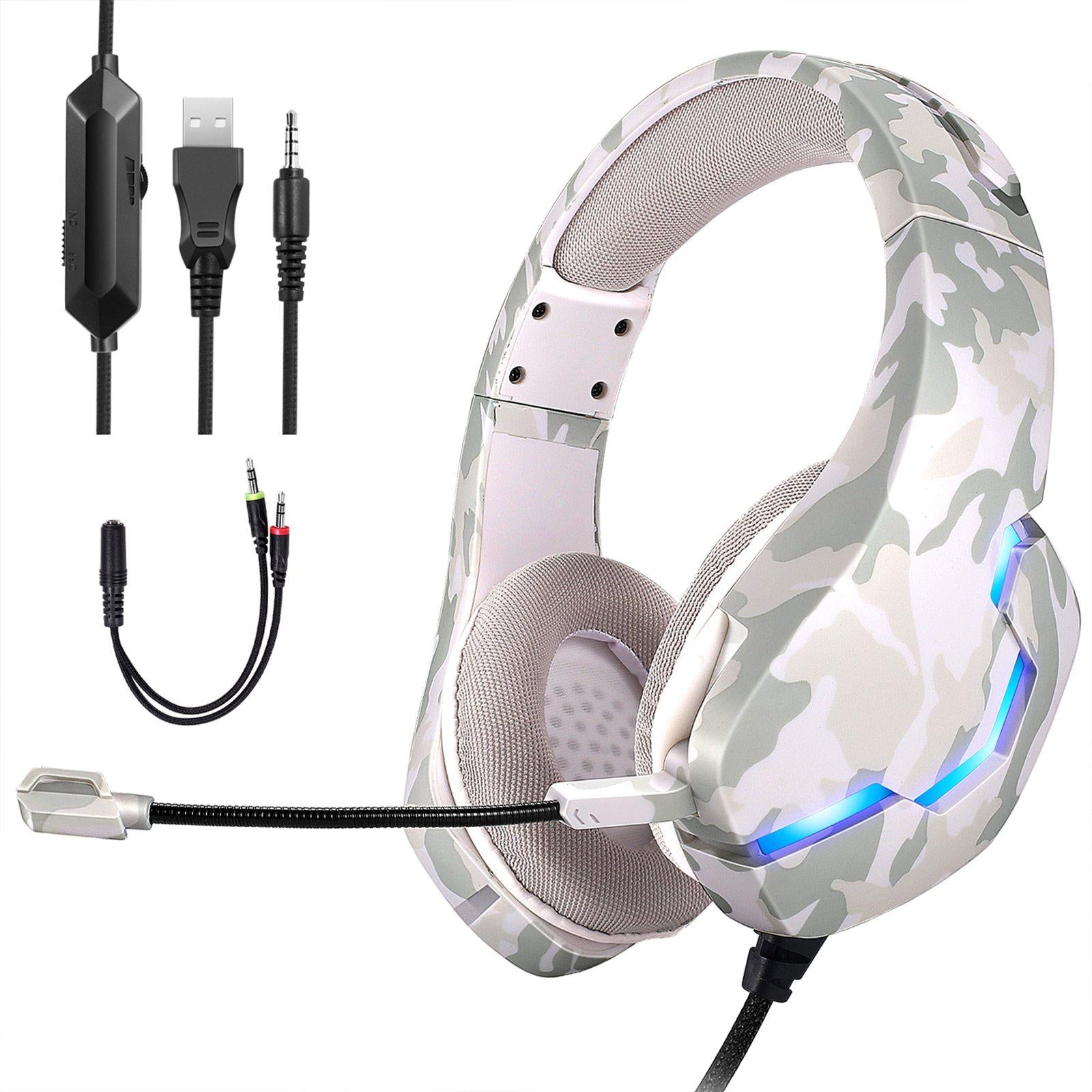 Gaming Headset Bass Eating Chicken Over-Ear Wired for Laptop Computer Music Camouflage White