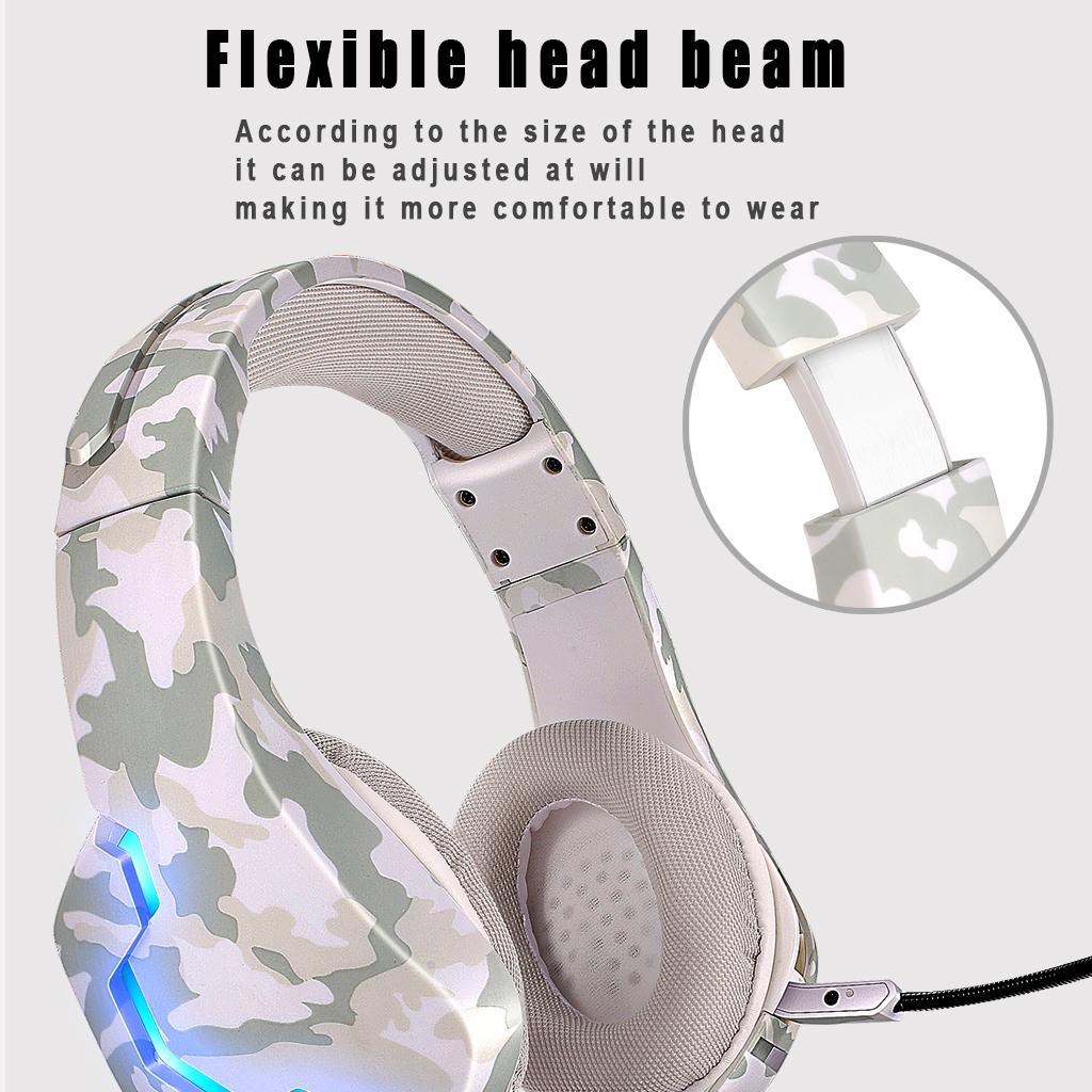 Gaming Headset Bass Eating Chicken Over-Ear Wired for Laptop Computer Music Camouflage White