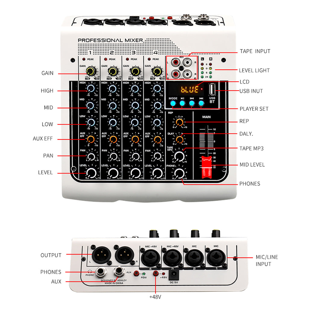 Audio Mixer 6-Channel Stereo Computer PC Input MP3 for Recording Webcast