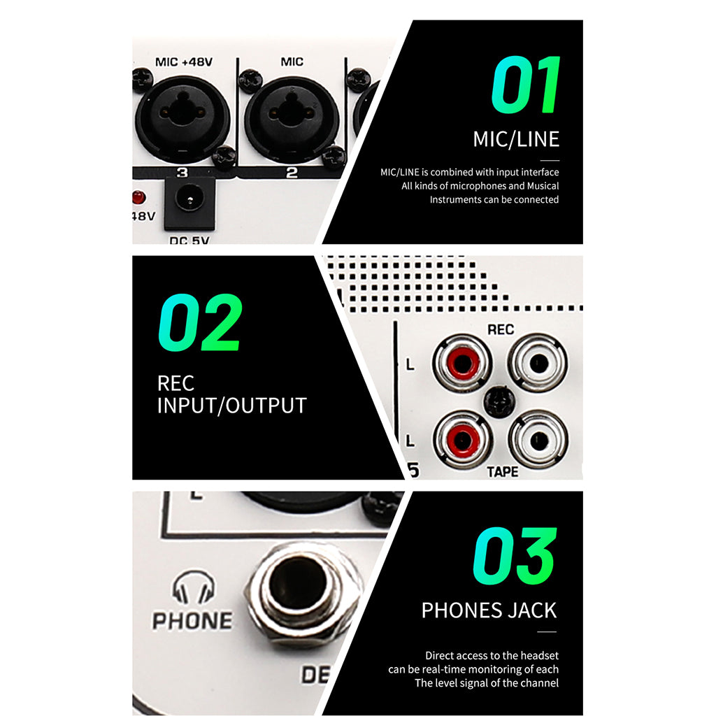 Audio Mixer 6-Channel Stereo Computer PC Input MP3 for Recording Webcast