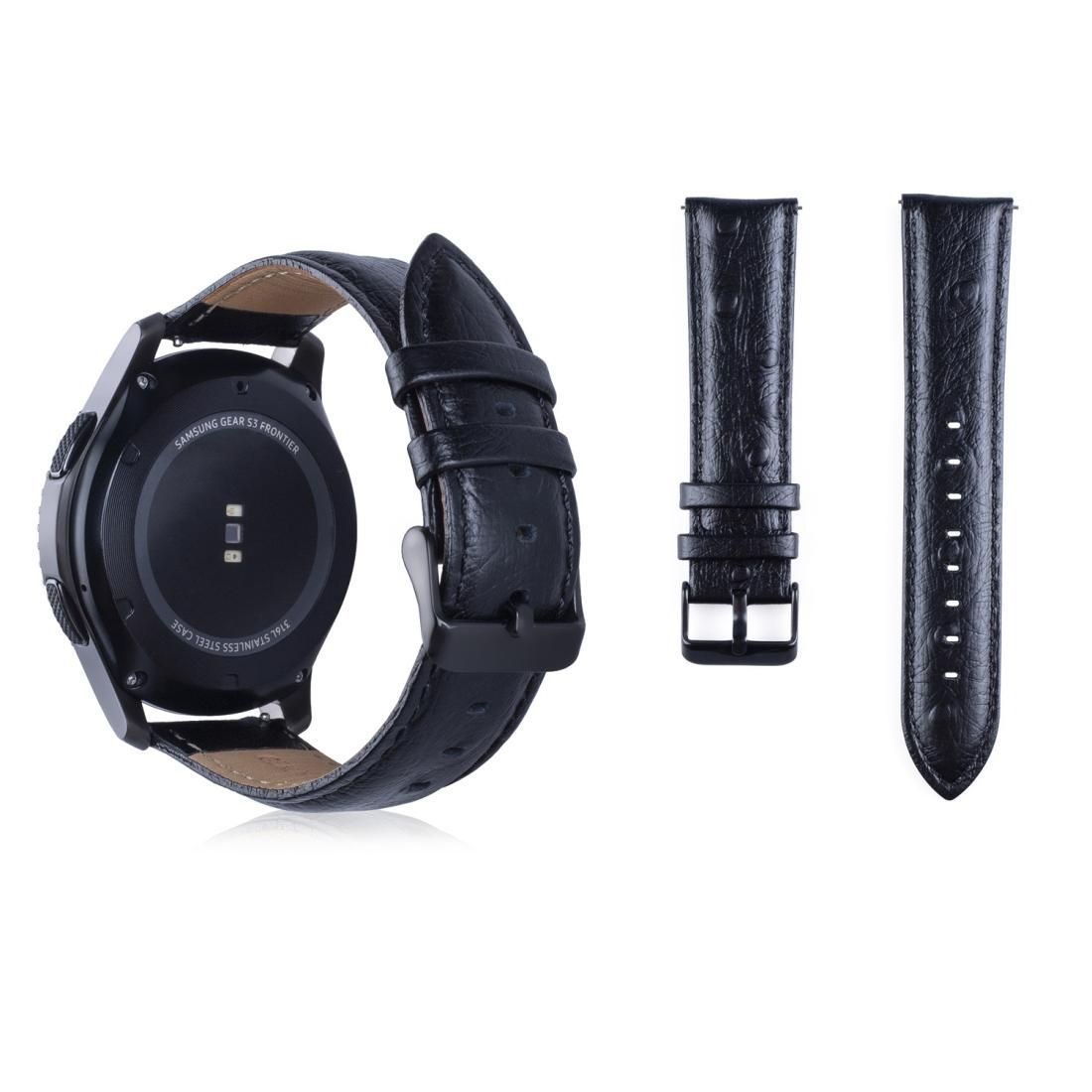 Ostrich Skin Texture Genuine Leather Wrist Watch Band for Samsung Gear S3 22mm (Black)