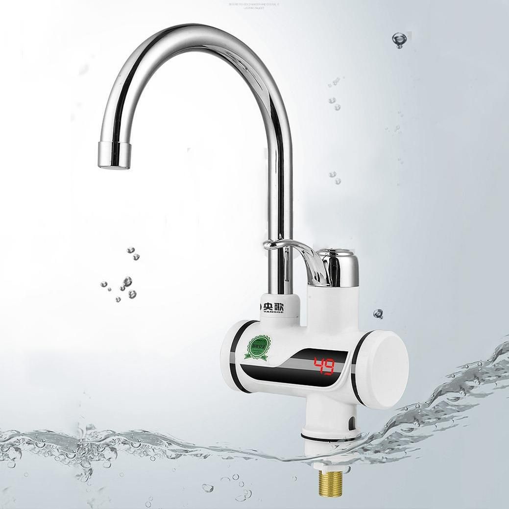 Yangge Indicator Section Electric Hot Water Faucet Instant Water Heater Kitchen Faucet Accessories, Plug Standard:EU Plug (White)