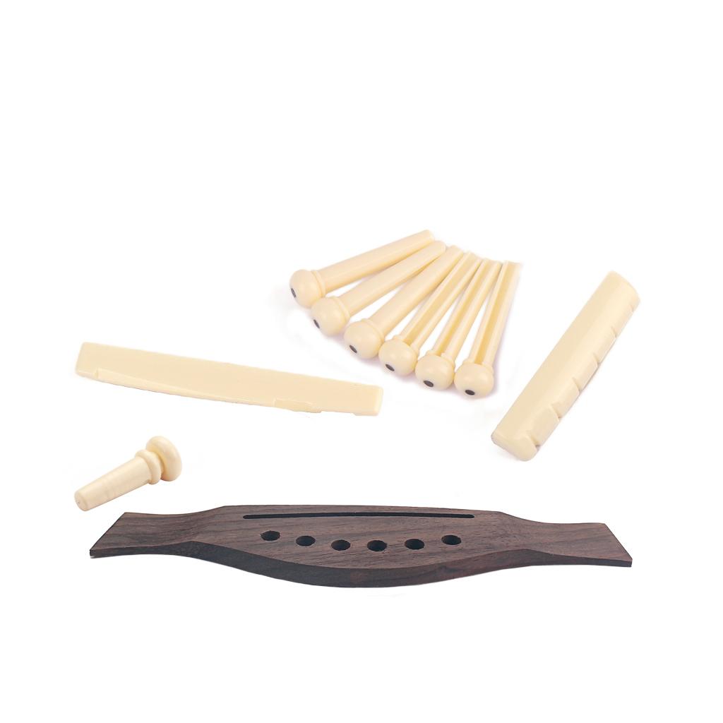 1 Set Acoustic Guitar Rosewood Bridge+Bone Bridge Pins Saddle Nut