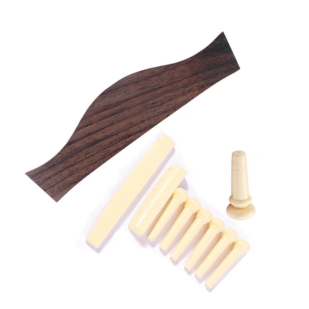 1 Set Acoustic Guitar Rosewood Bridge+Bone Bridge Pins Saddle Nut