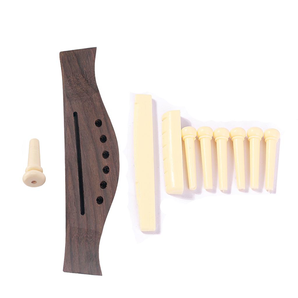 1 Set Acoustic Guitar Rosewood Bridge+Bone Bridge Pins Saddle Nut