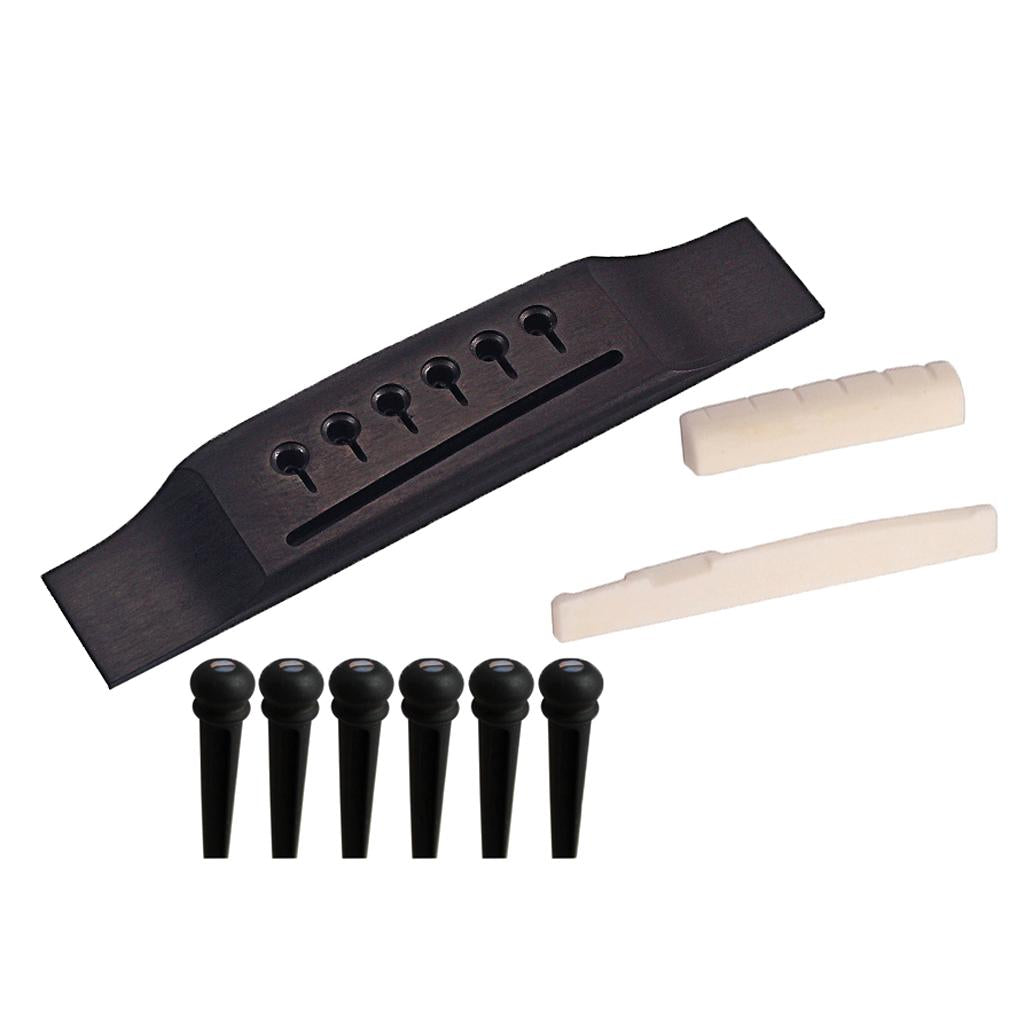 Wooden Bridge String Pegs Saddle Nut Kit for Acoustic Folk Guitar