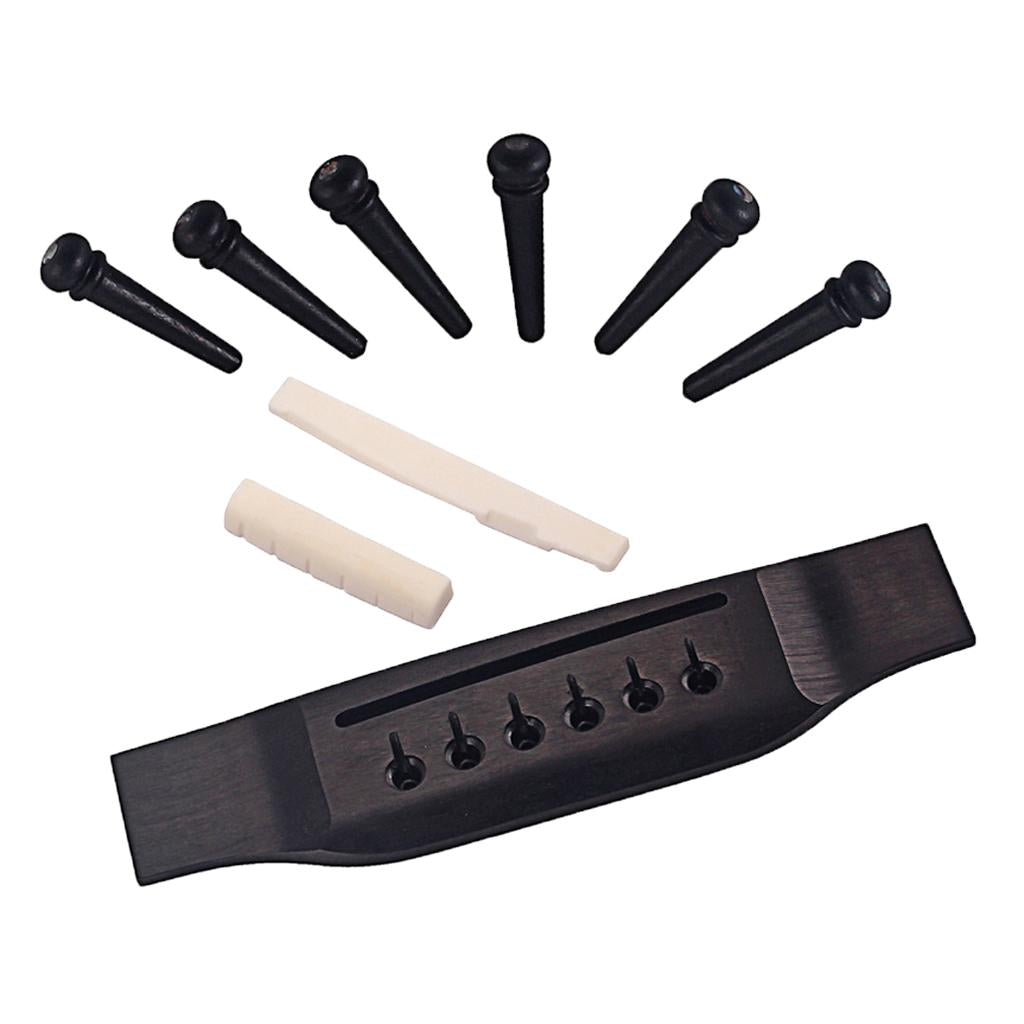 Wooden Bridge String Pegs Saddle Nut Kit for Acoustic Folk Guitar